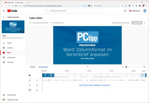 Screenshot YouTube-Editor