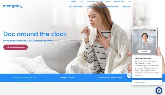 Medgate-Webseite mit Chatbot