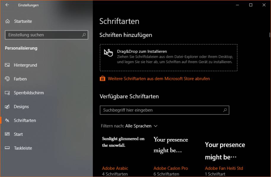 Windows 10 Kann PostScriptFonts (.pfm, .pfb) nicht installieren