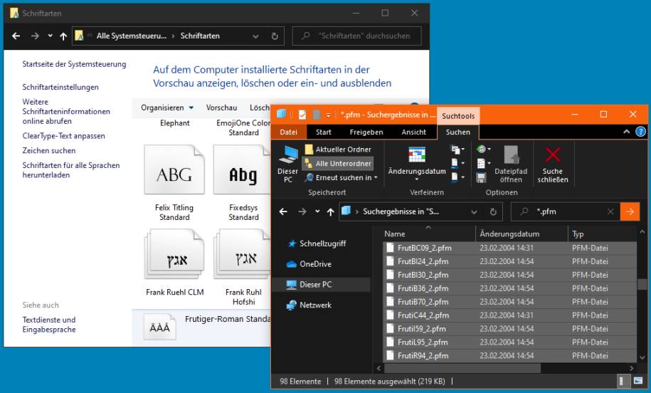 Windows 10 Kann PostScriptFonts (.pfm, .pfb) nicht installieren