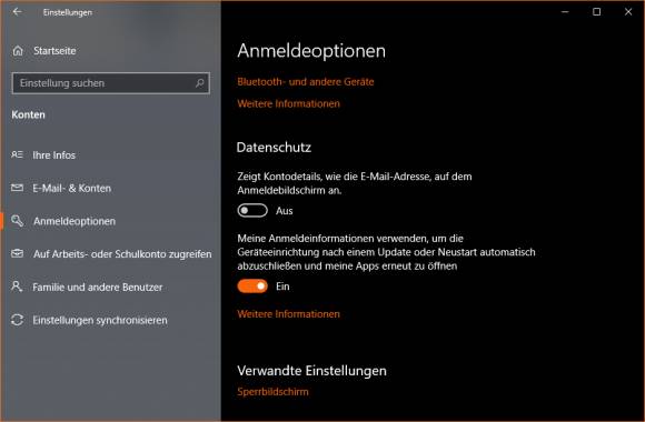 Schalten Sie die Option betreffs Anmeldeinformationen ein, damit sich geöffnete Programme beim nächsten Start automatisch wieder öffnen.