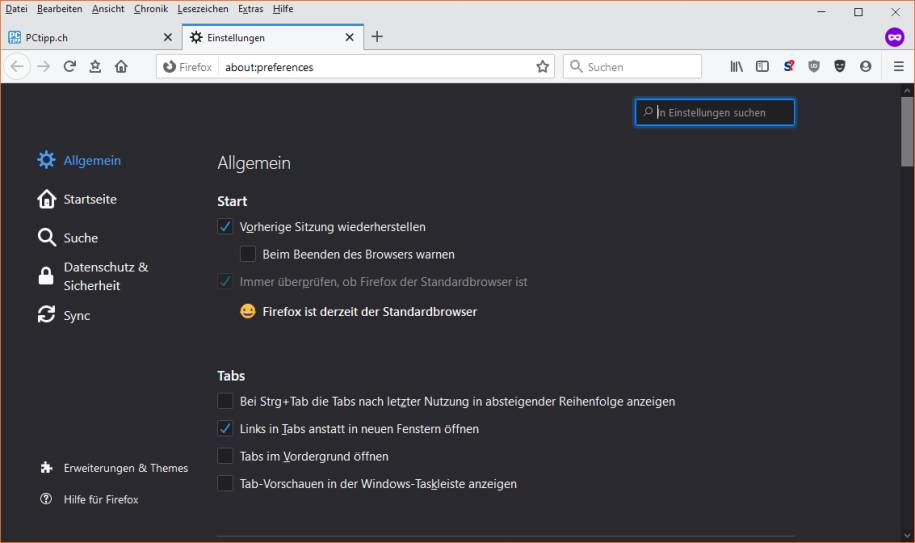 chrome firefox co beim start die