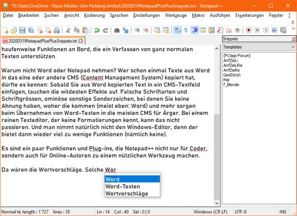 Nützliche Wortvorschläge in Notepad++