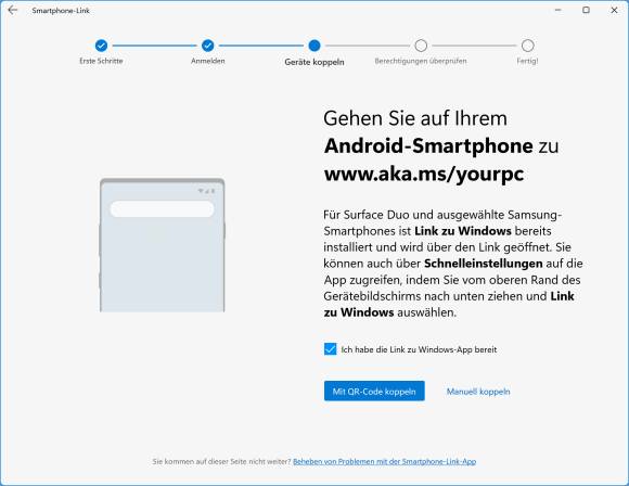 Microsoft teilt Ihnen den Kurzlink mit, den Sie auf dem Smartphone ansurfen sollen