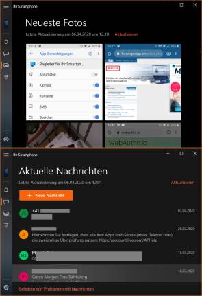 In der Windows-10-App auf die Fotos und SMS auf dem Smartphone zugreifen