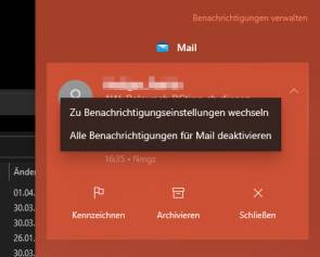 Anhand des Icons erkennen Sie, dass diese Benachrichtigung von der App namens Mail stammt 