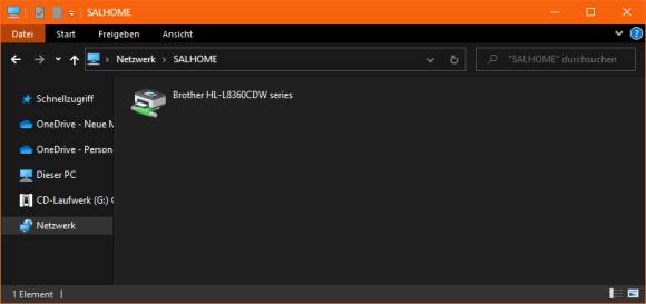 Auf dem Netzwerkcomputer «SALHOME» ist der Drucker «Brother HL-L8360CDW series» freigegeben