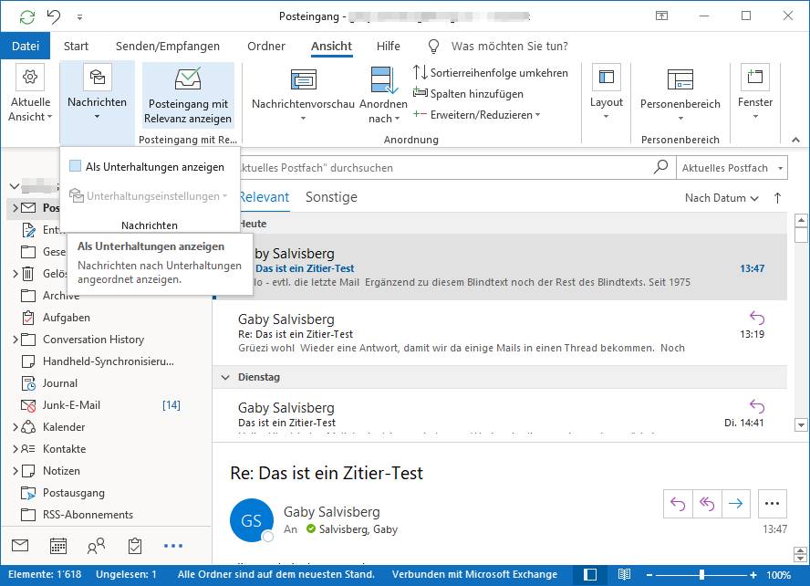 Outlook: Mails einzeln anzeigen oder nach Unterhaltung gruppieren ...