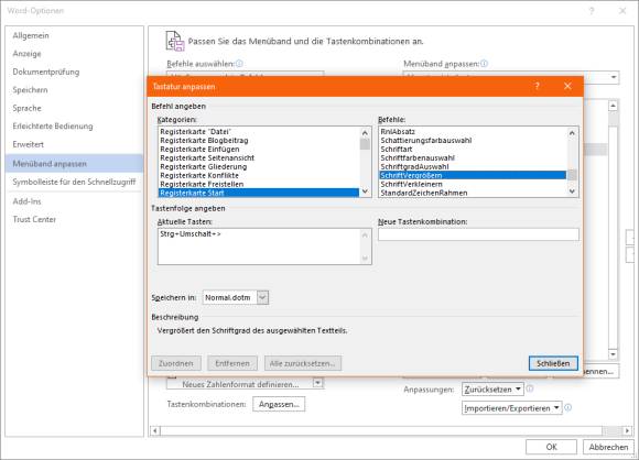 Sie können in Word direkt nachschauen, ob es zu einem bestimmten Befehl schon einen Shortcut gibt