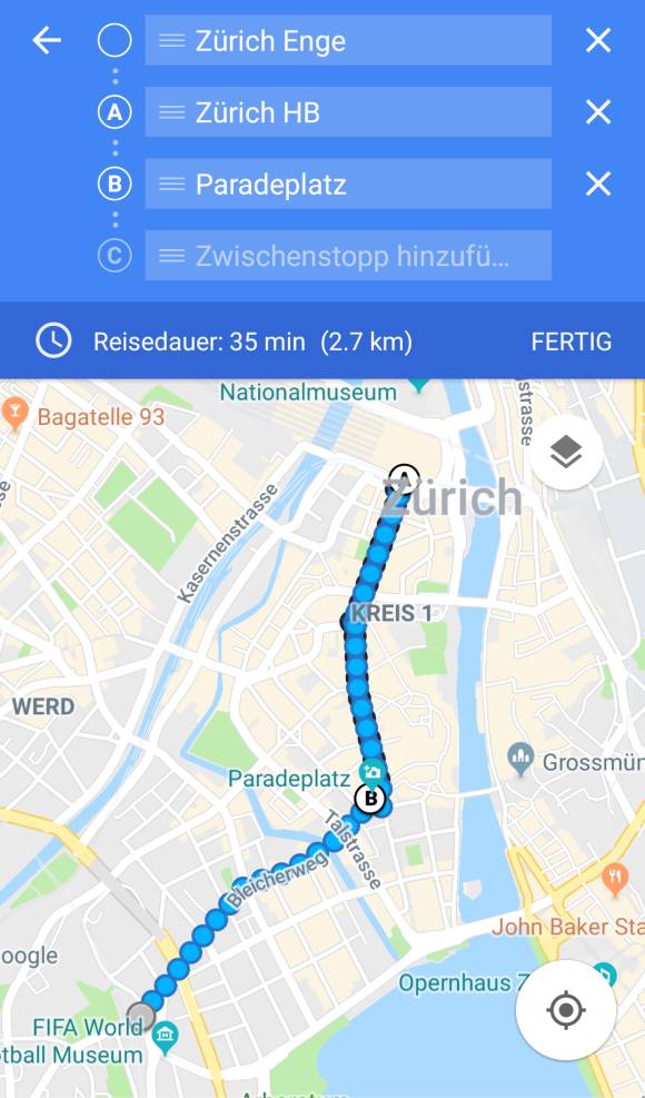 Screenshot Google Maps auf dem Smartphone 