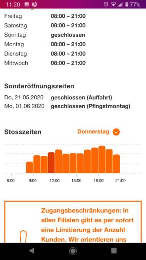 Migros zeigt die relative Besucherdichte für jede Tageszeit 