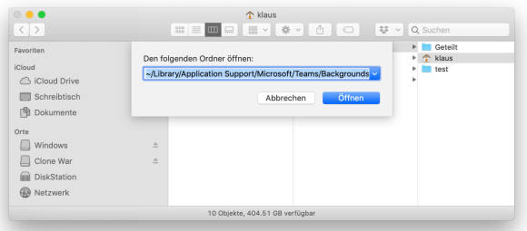 Im Finder wird der Ordner mit den Teams-Hintergrundbildern geöffnet