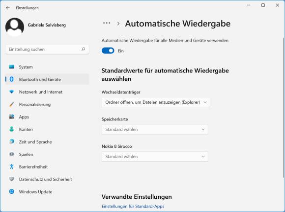 Screenshot der Windows-11-Wiedergabeeinstellungen