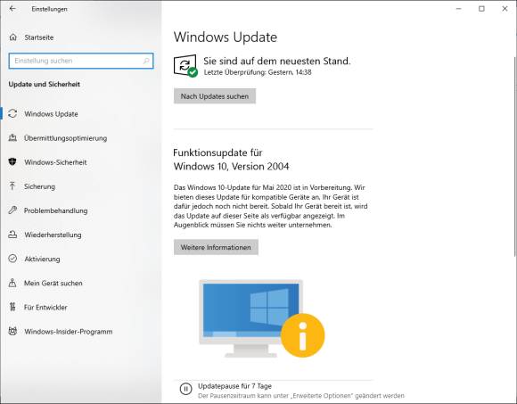 Windows 10 findet, Sie bekommen das 2004er-Update jetzt noch nicht 