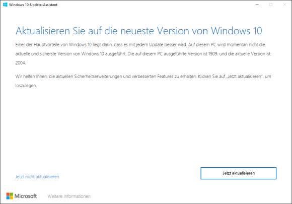 Mit Jetzt aktualisieren wird der Update-Assistent loslegen und Sie durch den Vorgang führen