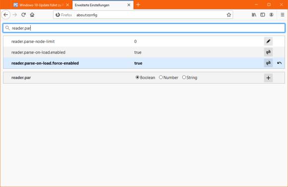Konfigurationseinstellung im Firefox