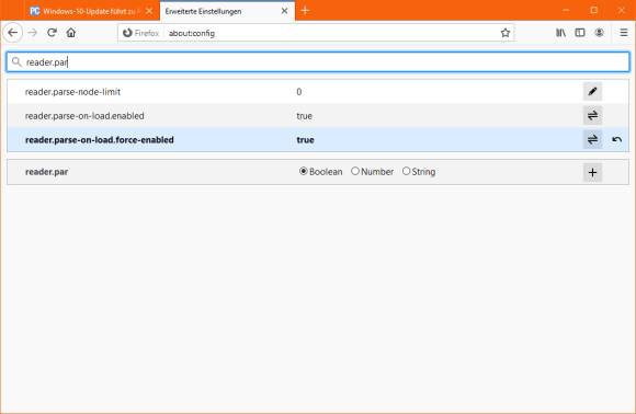 Konfigurationseinstellung im Firefox