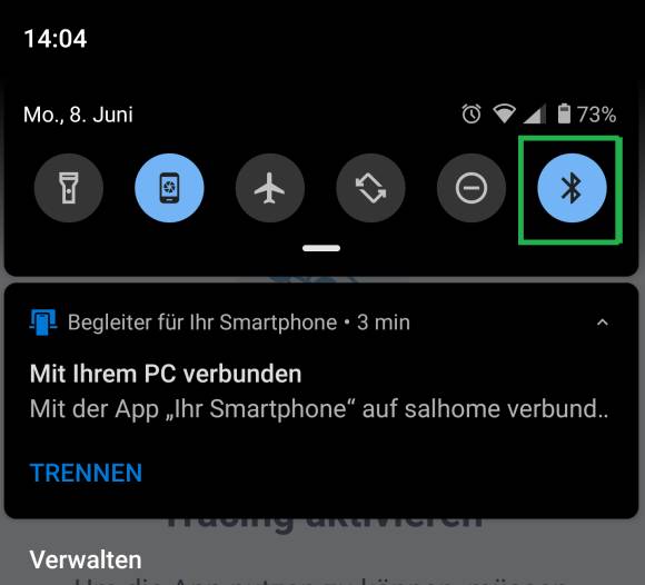 Screenshot Bluetooth-Button unter Android