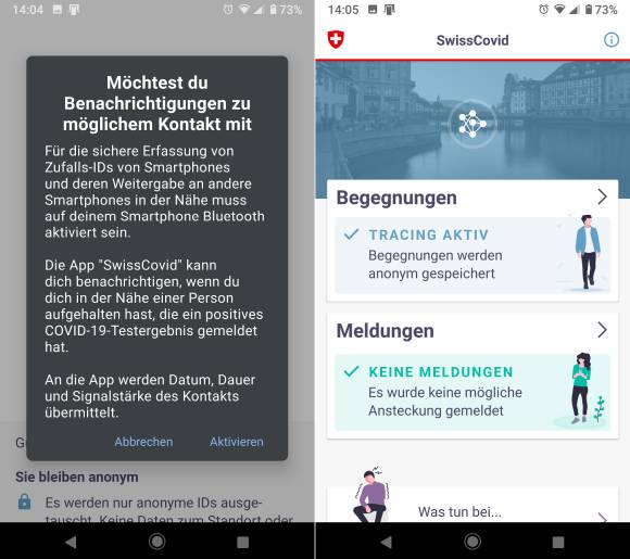 Screenshots zum Aktivieren der App