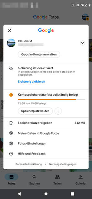 Die Sicherungs-Einstellungen von Google Fotos