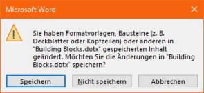 Rückfrage zum Speichern der Schnellbaustein-Datei