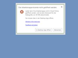 Fehlermeldung: Excel-Datei zu gross, um sie via Browser zu öffnen 