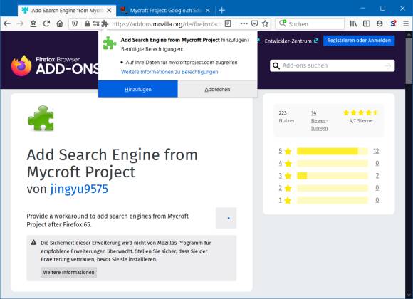Fügen Sie die Erweiterung Add Search Engine from Mycroft Project hinzu