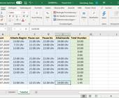 Excel-Tabelle mit Beispiel-Arbeitszeiten