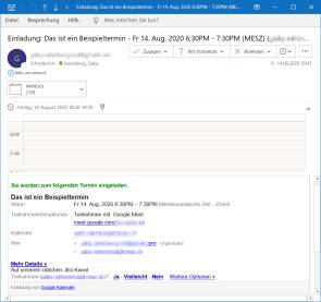 Google-Einladungsmail in Outlook