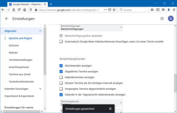 Deaktivieren Sie die Option zu Google Meet