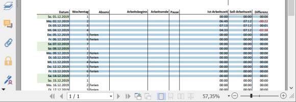 Tabelle im PDF, die ganzen Zeilen werden markiert