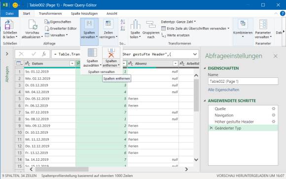 Der Power Query-Editor bietet erweiterte Importmöglichkeiten