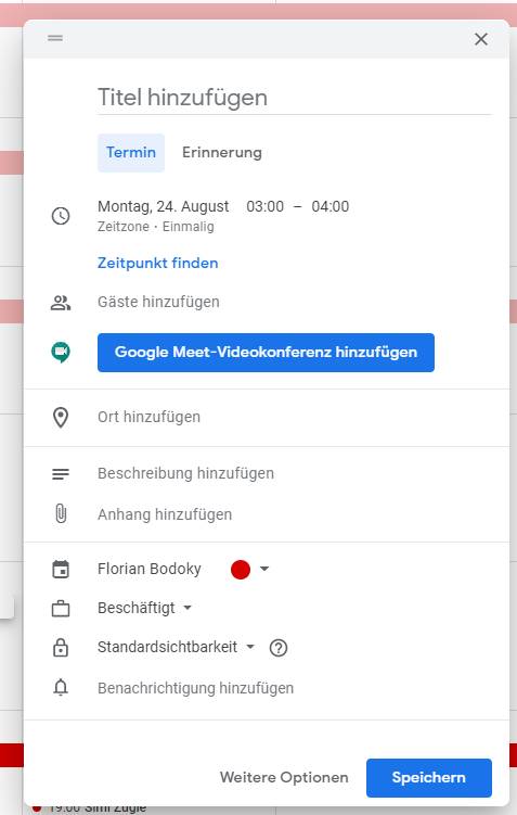 Termin-Einstellungen mit der Möglichkeit, Anhänge einzufügen Termin-Einstellungen mit der Möglichkeit, Anhänge einzufügen
