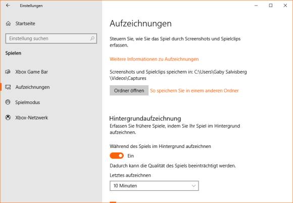 Die Einstellungen zur Windows 10 Game Bar