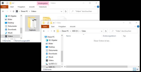 Der alte Captures-Ordner und der neue Speicherort