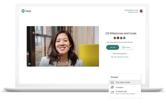 Google Meet präsentiert sich im Vergleich zu den anderen Lösungen eher schmucklos
