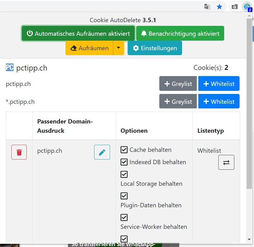 Addon ausprobiert Cookie AutoDelete pctipp.ch