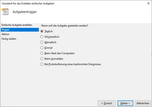 Screenshot: Wählen von «täglich»