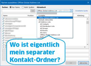 Outlook-Screenshot mit Text: Wo ist mein Kontaktordner? 