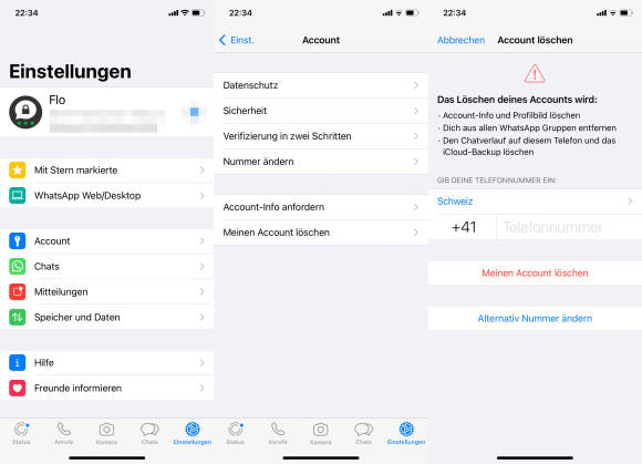 Schritte zum Löschen eines WhatsApp-Kontos auf einem iPhone