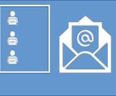 Blaue Fläche mit Personensymbolen und einem Mail-Icon
