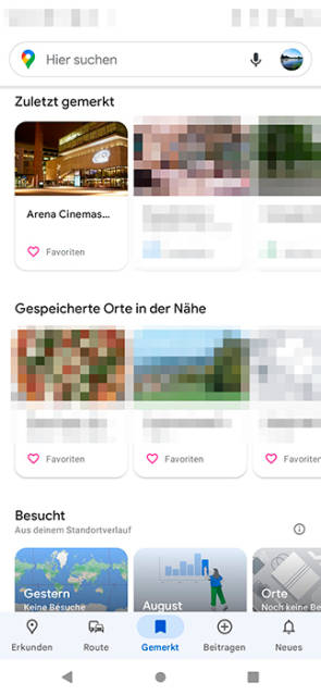 Maps auf dem Smartphone, Orte, die man sich via App gemerkt hat