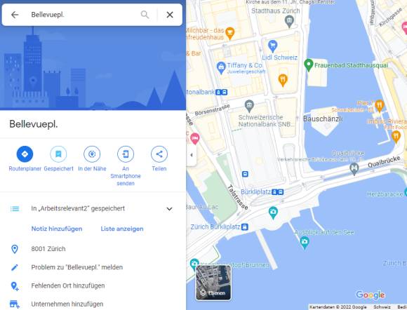 Maps im Desktop-Browser, nach dem öffnen eines geteilten Orts