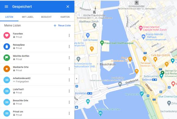 Die Meine-Orte-Listen im Desktop-Maps