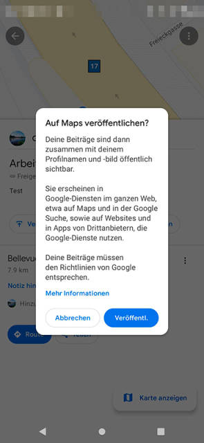 Öffentliche Liste in der Maps-Version für Android