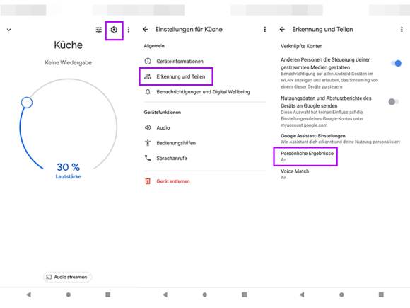 Assistant-Einstellungen, hier für den Raum "Küche"