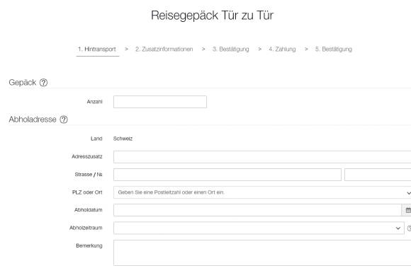 Screenshot SBB-Gepäcktransport-Formular