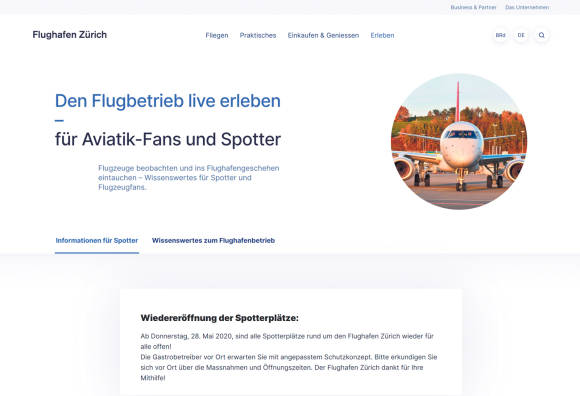 Screenshot Webseite für Planespotter