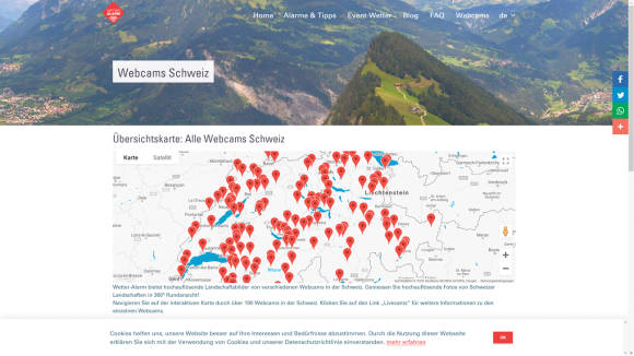 Schweizer Karte mit verfügbaren 360-Grad-Webcams