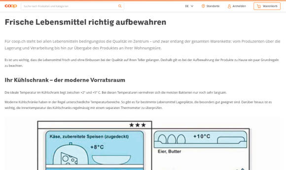 Coop.ch mit Tipps zur Lebensmittelaufbewahrung